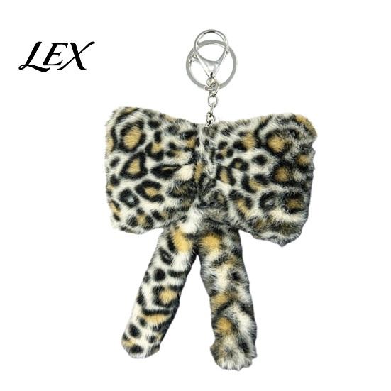 Cute Bag Accessories Leopard Print Plush Bow Keychain, Fluffy Bowknot Charm Key Holder with Lobster Clasp, Women Girls Handbag Decorative Accessory