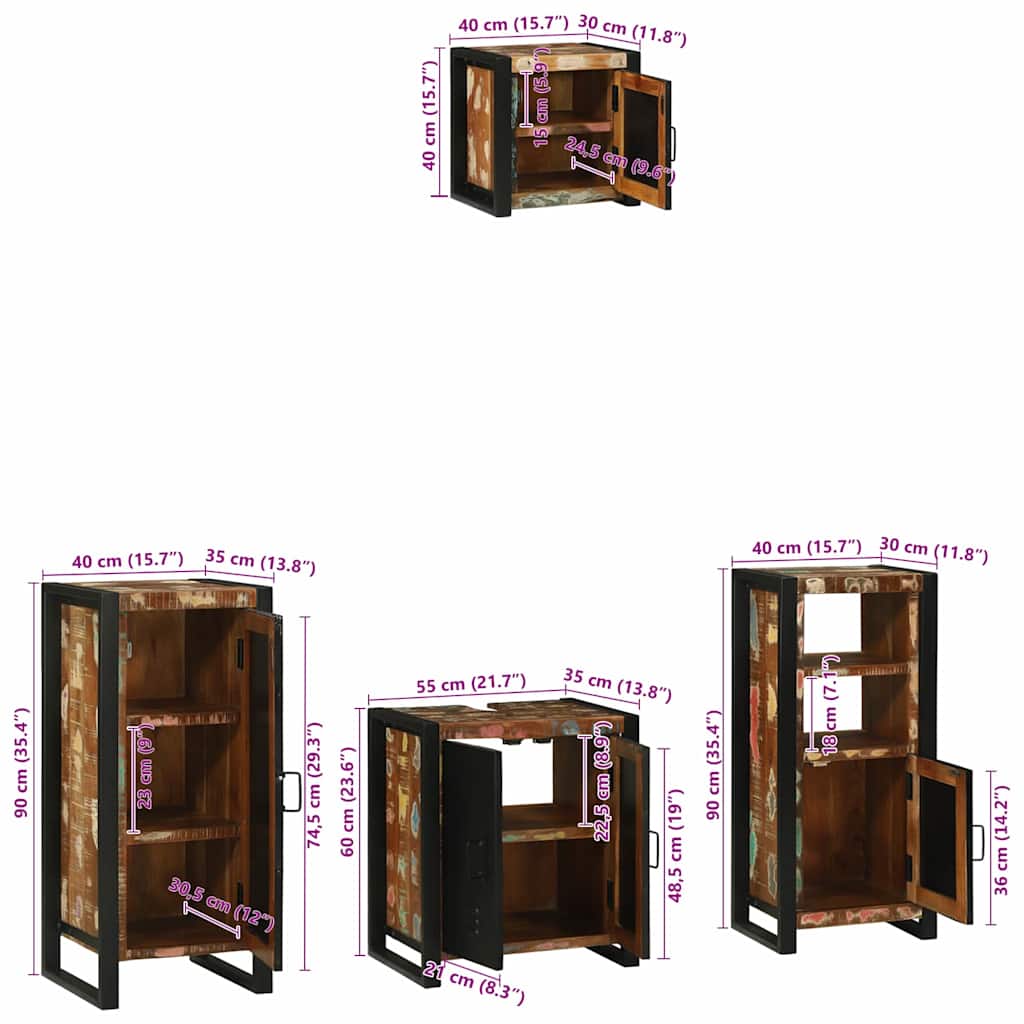 Bathroom Furniture Set with Shelf 4 pcs Solid Upcycled Wood