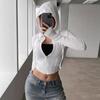 Módní dámská žebrovaná mikina s kapucí, Cropped top na zip s dlouhým rukávem, Univerzální ležérní top pro letní a jarní denní outfity