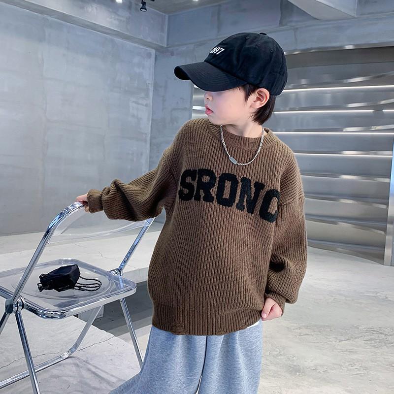 Boys Round Neck Knit Sweater Winter Loose Fit Kids Warm Pullover