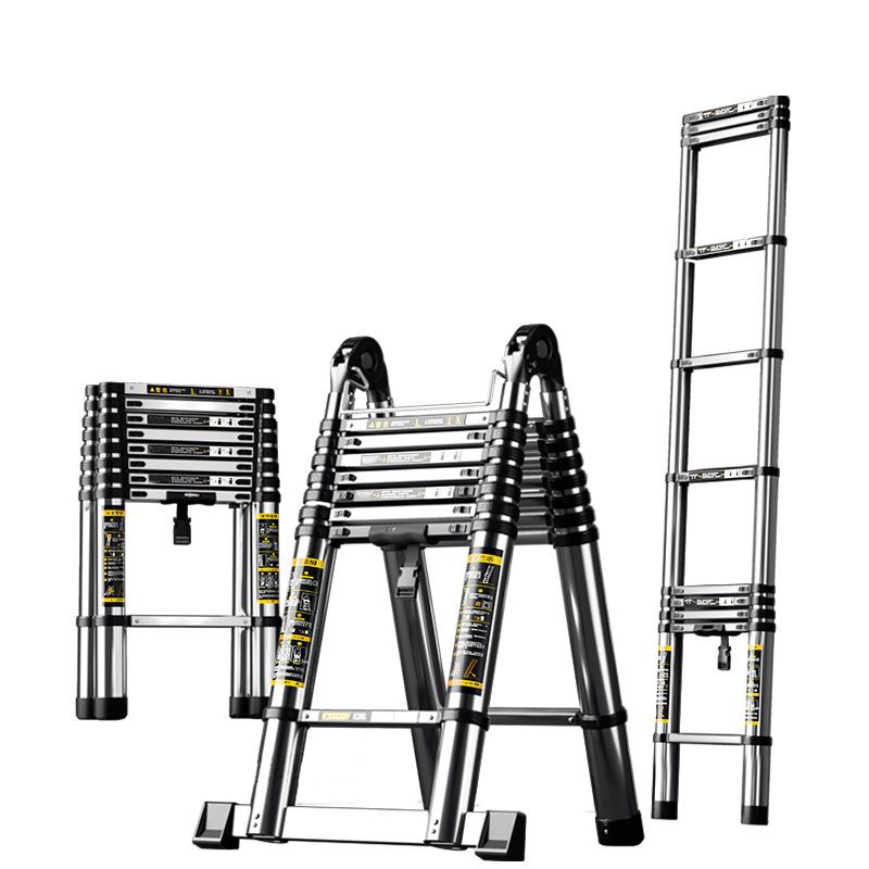 Magdolli Stainless Steel Telescopic A-frame Ladder, Multifunctional Foldable Indoor Aluminum Alloy Stair Ladder