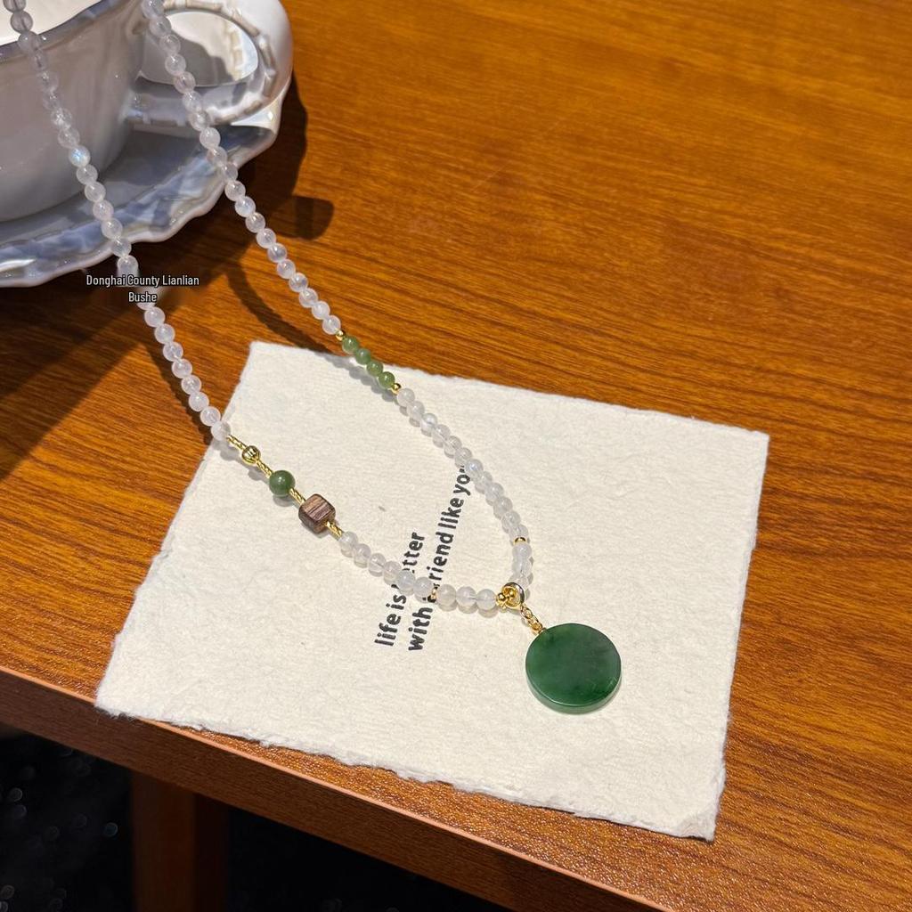 Natural Moonstone and Hetian Jade Moon Goddess Pendant Necklace