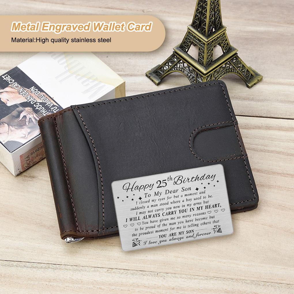Father Mother Son Happy Birthday Engraving Money Holder Gifts Stainless Steel Portable Engraved Insert Cards Crafts Party