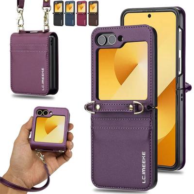 Magnetische Klapp-Leder-Handyhülle für Samsung Galaxy Z Flip 6 5 4 3 5G Flip6 Flip5 Flip4 Portemonnaie Kartenabdeckung Etui Coque
