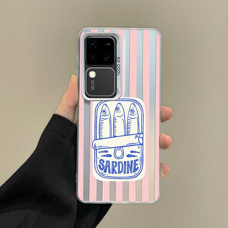 For Samsung Galaxy S24 S23 Ultra Plus FE S25 S22 Ultra Plus S21 FE Laser Phone Case Sardines Canned Pattern Shockproof Covers