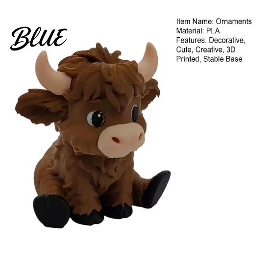 Animal Statue for Office 3D Printed Highland Cow Figurines Cartoon Sitting Sculpture Cute Novelty Gifts Children Ornament Desk Decoration Creative