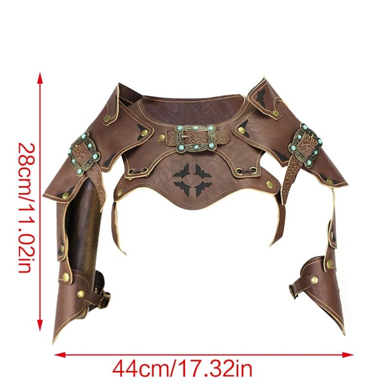 Medieval Faux PU Leathers Costume Armour Halloween Cosplay Warrior Armors Shoulder Armour, Double Shoulder Guard Harness