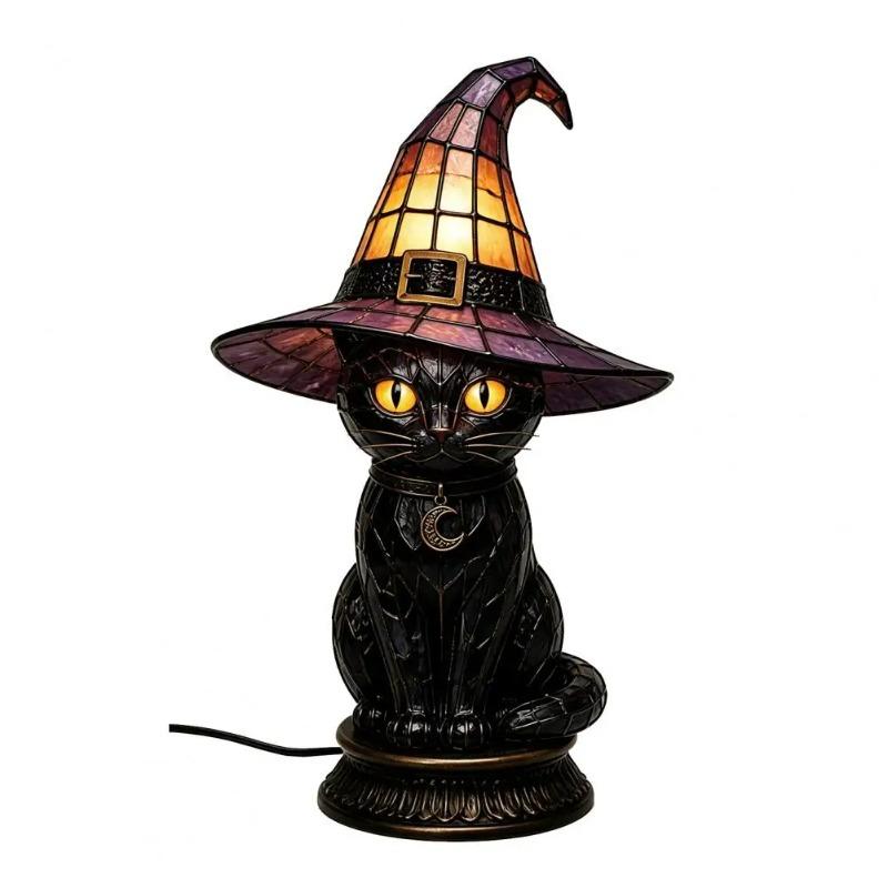Hexenhut Tischlampe Halloween-Thema Tischlampe Hut LED Nachtlicht Handgefertigt Buntglas Acryl Tischlampe für Innen Schlafzimmer