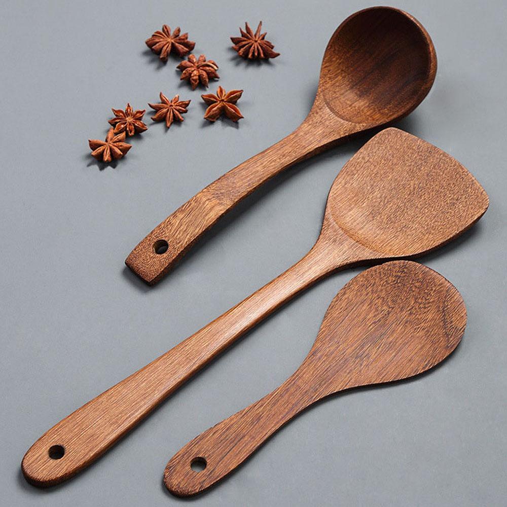 Wooden Nonstick pan Meat Kitchen Tools Mixing Spoon Soup Scoop Ladle Cooking Shovel Rice Spatula