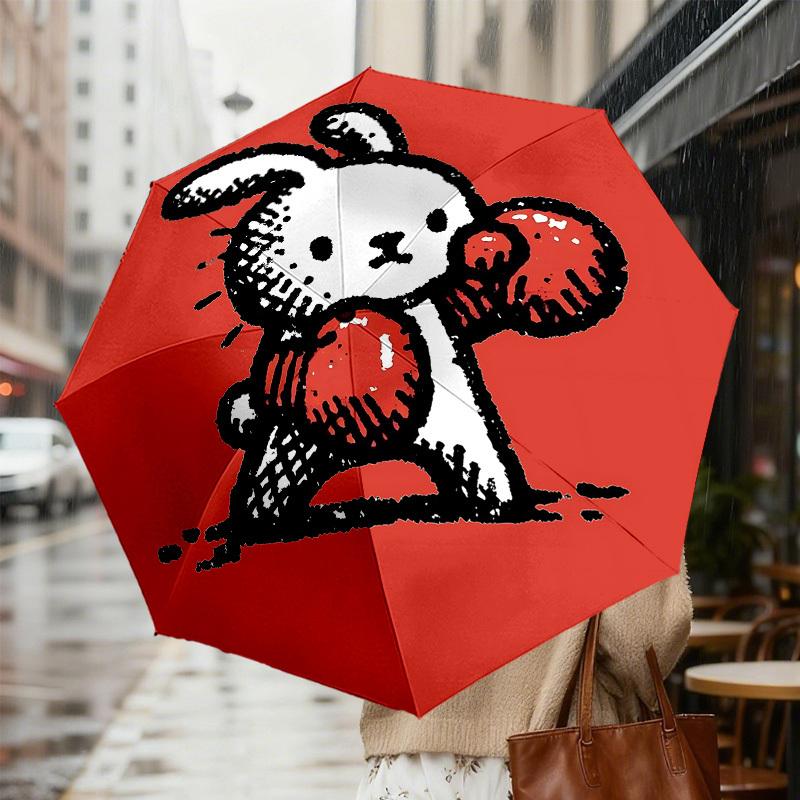 Adorable Lapin avec Balle Rouge: Design de parapluie unique - Parfait pour les aventures en plein air, Essentiels de voyage 001