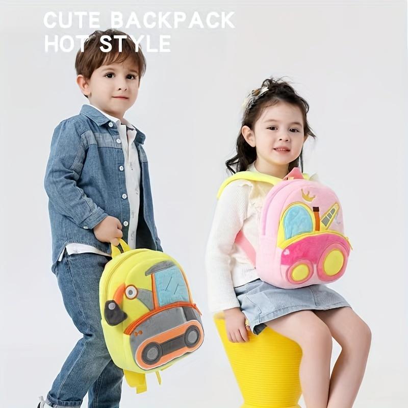 Cartoon Plush Kid Backpack Engineering Vehicles Kindergarten Schoolbag Baby Toddler Backpack 3D Excavator Tractor Backpack