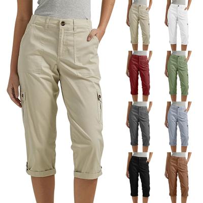 Damen Capris Jogginghosen Mittelhoch Gekürzt Cargohosen Sommer Schnelltrocknend Wanderhosen mit Mehreren Taschen Leichte Sommerhosen