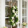 50*25cm Easter Bunny Wreath With Flowers, Bunny Shaped Pendant, Front Door Decoration