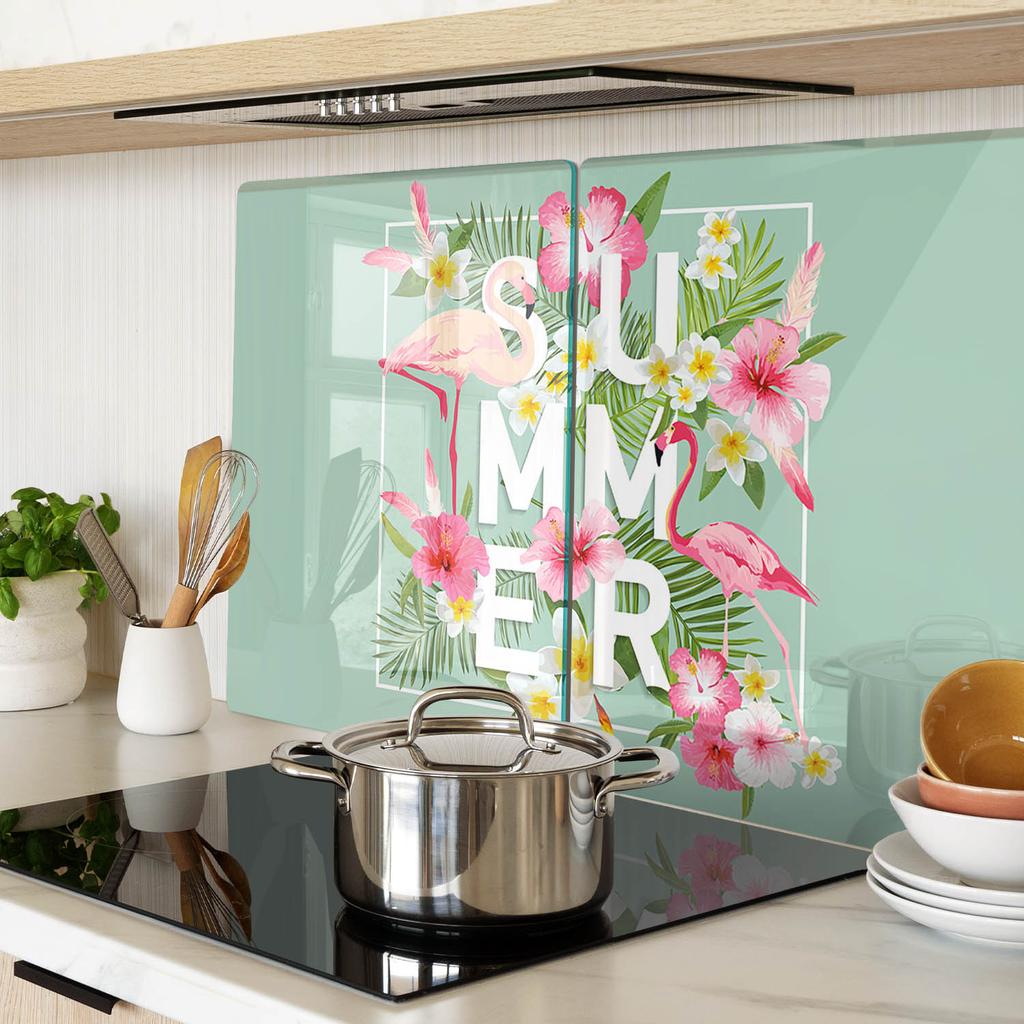 Two Decorative Tempered Glass Chopping Boards Flamingos 2x40x52 cm