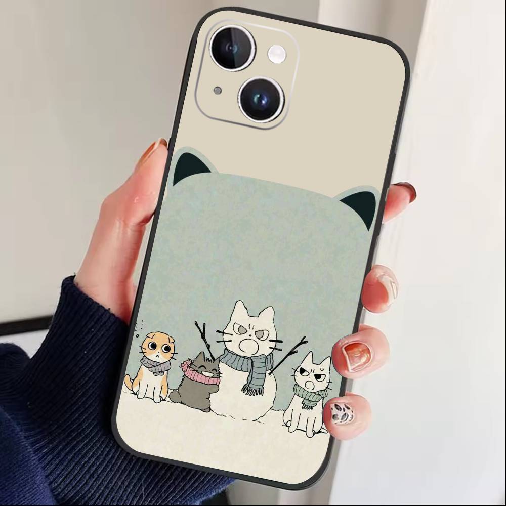 Funny Cat Band Animal Phone Case For iPhone17,16,15,14,13,12 Plus,Max Soft Silicone Black Cover iPhone12