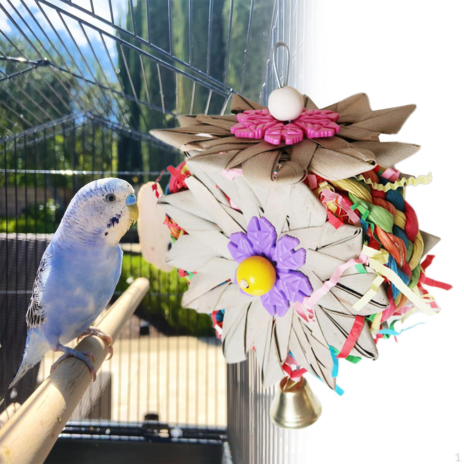 Bird Chew Toy Parrot Cage Bite Wooden Funny Decorative Hanging for Macaw Finches With Bell