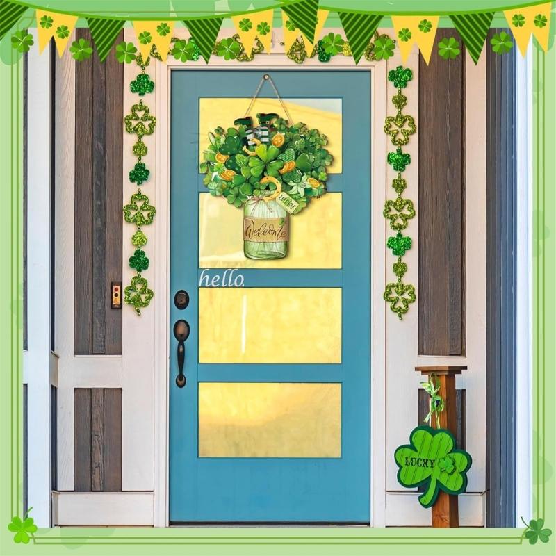 Shamrock Decoration For Patrick's Day Parties With Wooden Frame And Green Leaf Festival Spring Accessory