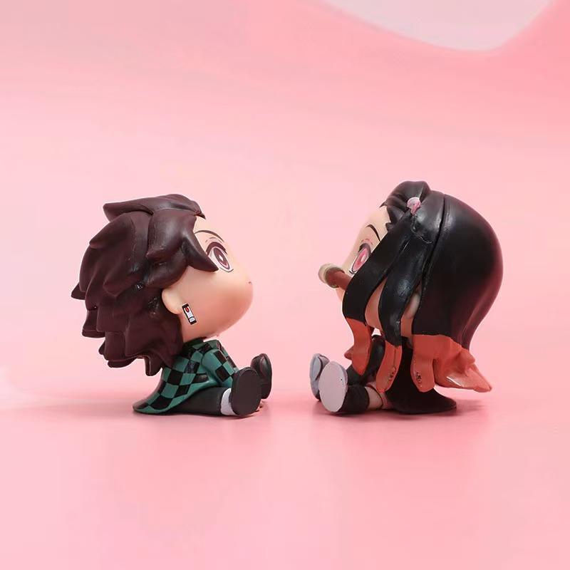 Demon Slayer Anime Figure Cute Tanjirou Nezuko Figurine Kawaii Zenitsu Inosuke Desktop Ornament Comic Toys For Birthday Gift