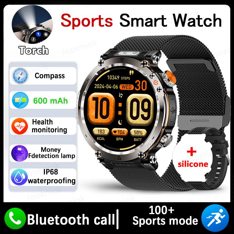 Military Smartwatch Men With LED Flashlight 1.7 Inch 3ATM Waterproof Fitness Watch 600 mAh Battery Talking Smartwatch