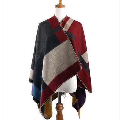 The Same Color and Large Color Block Imitation Cashmere Shawl, Autumn and Winter Scarf, Cape, Cape On the Catwalk.