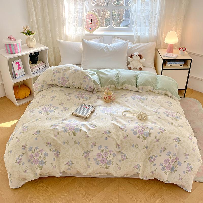 1pc 100% Cotton Floral Duvet Cover Soft Skin-Friendly King Size Comforter Cover with Zipper Spring Summer Breathable Quilt Cover