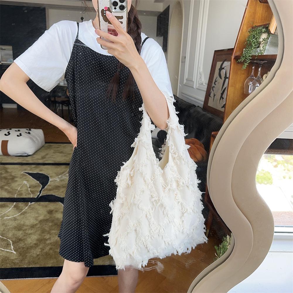 Tassels Diamd Women's Shoulder Bag Large Capacity Female Vest Shopping Bags Soft Canvas Ladies Commute Tote Purse Handbags