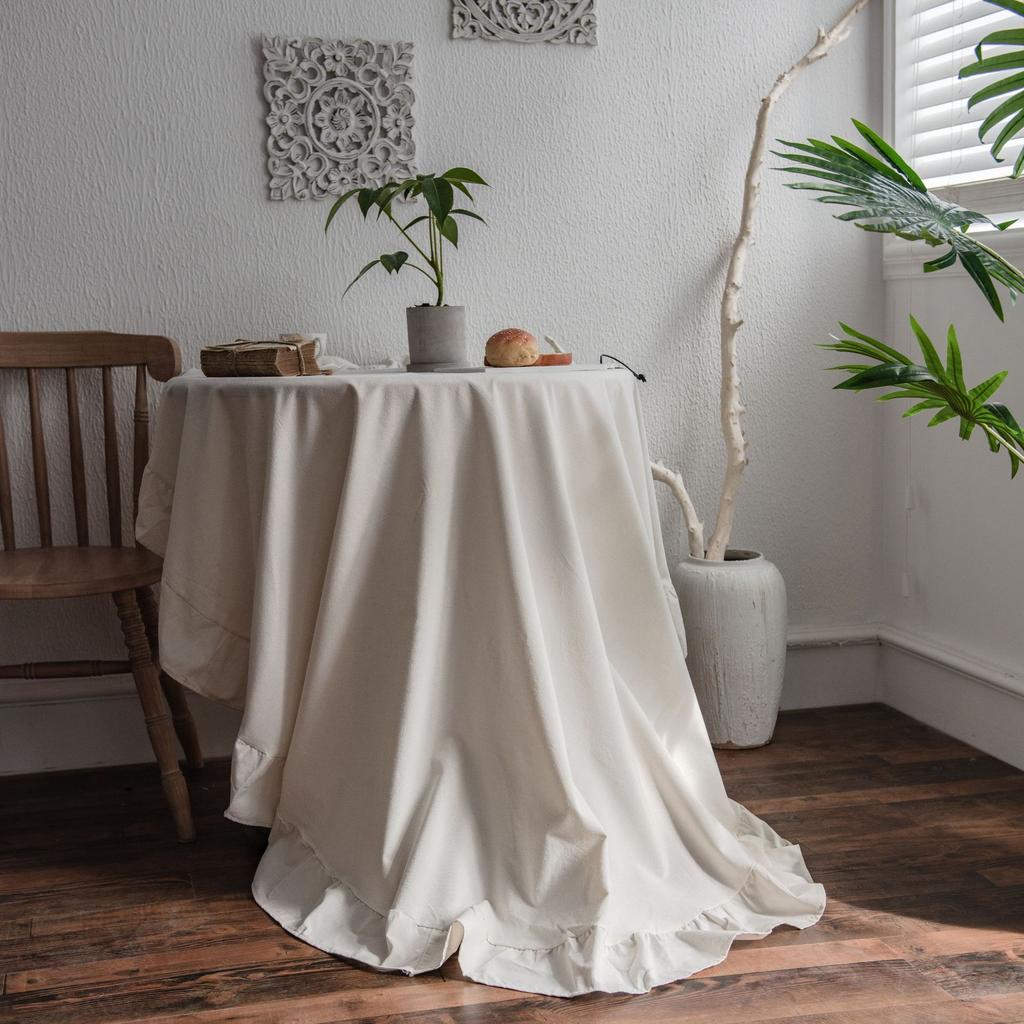 Vintage Rüschen Tischdecke Fleckenabweisend Knitterarm Waschbare Tischdecke Tisch Buffet Party Und Camping Dekorative Tischdecke