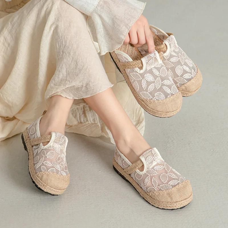 Fashion Large Size Single Shoe Women's Summer New Lace Mesh Hollowed Out Women's Flat Bottomed Fisherman's Shoes flat shoes women
