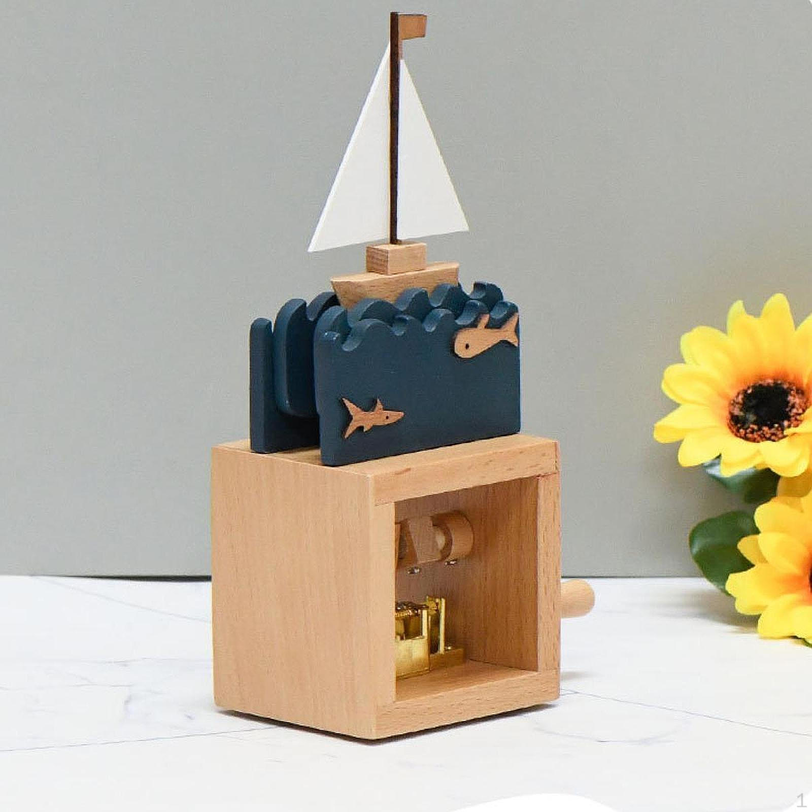 

Декор музыкальной шкатулки с ручным заводом, креативные уникальные фигурки, деревянные музыкальные украшения Boat