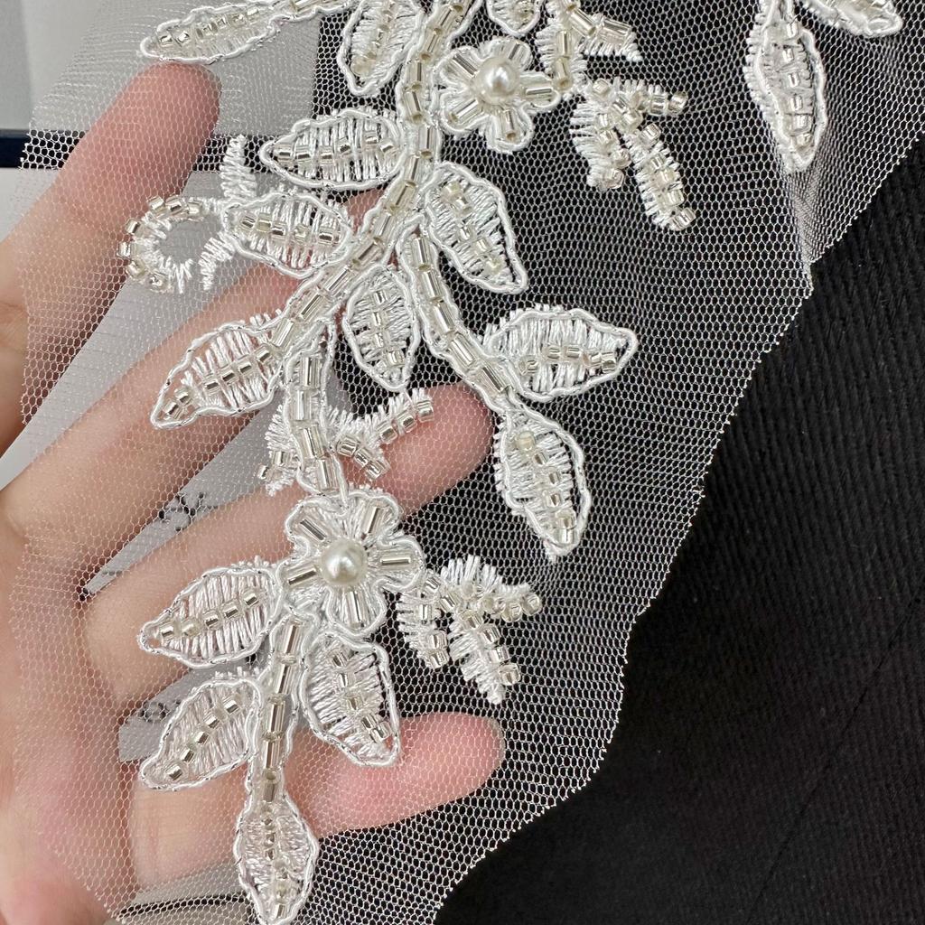 White Beaded Lace Flower Embroidered Cloth Sticker Front Placket To Flower Wedding Dress Performance Dress Accessories Clothing Decoration