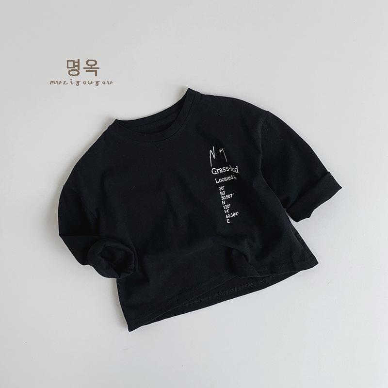 Kids Unisex Casual Letter Print Black White Long Sleeve T Shirt Top