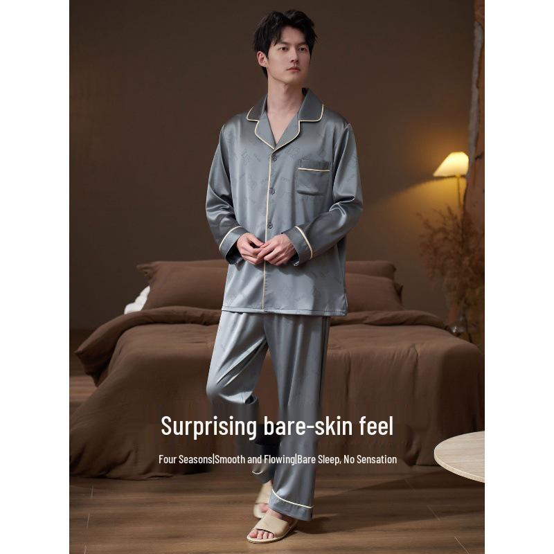 Men's Lightweight Silk-Feel Long-Sleeve Set for Spring/Summer
