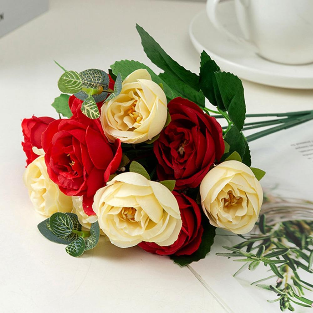 

6 Colors Real Happy Love Rose Flower 10 Heads Crystal Grass Bouquet Home Decorative красный/бежевый