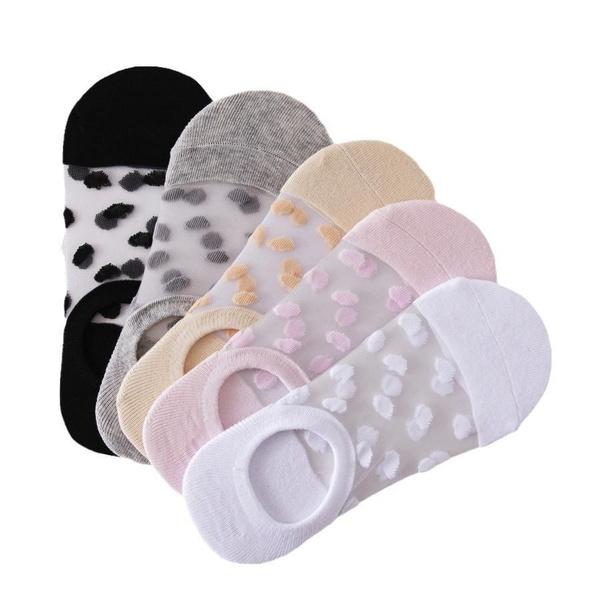 5Pairs Round Dot Socks Women's Summer Thin Transparent Invisible Boat Socks Breathable Short Sock Mesh Ultra-thin Non-slip Socks