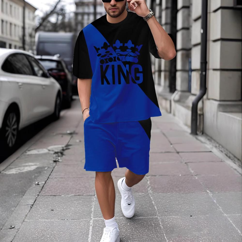 Men s Short-sleeved Shorts Set Casual Fashion Simple Sports Suit Breathable Unisex Sports Clothing S
