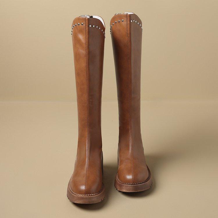 

Soft leather version~ thin v-mouth high-heeled boots women s autumn 2025 new British style boots thick-heeled knight boots 35