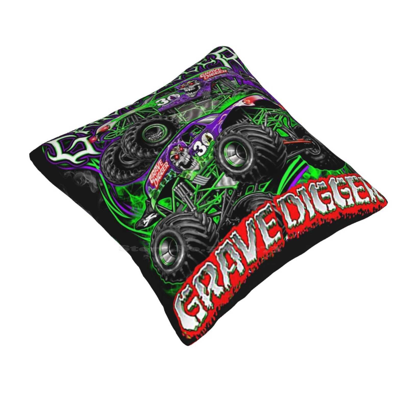 Monster Jam Grave Digger Monster Truck Art Fans Bedroom Office Hug Pillowcase Monster Jams Monster Jam Kids Monster Trucks Men Peach skin 18*18(CM)-1Pcs