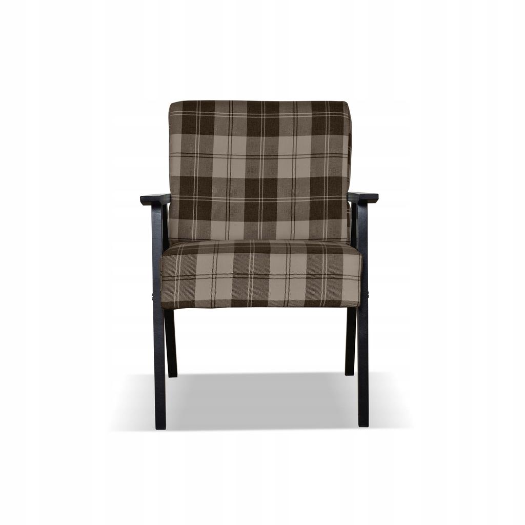 Fotel w stylu PRL retro vintage SOLER Family Meble krata brązowa