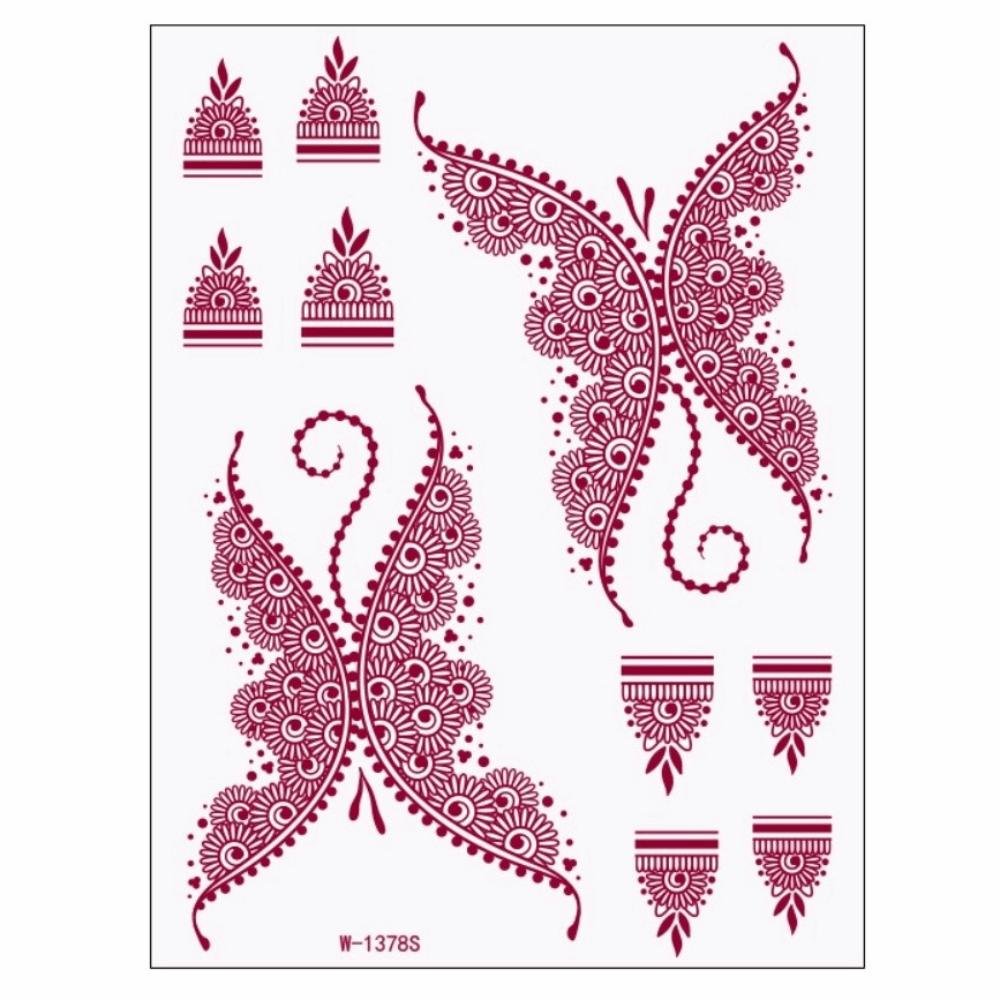 Lace Fake Tattoo Temporary Tattoo Red Mehndi Stickers Red Henna Tattoo Decals  Women/Lady