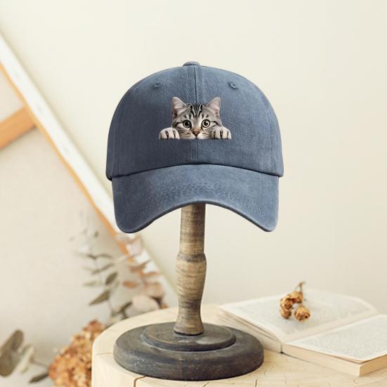 Baseball Hat Cat Printed Adjustable Washed Cotton Baseball Cap Retro