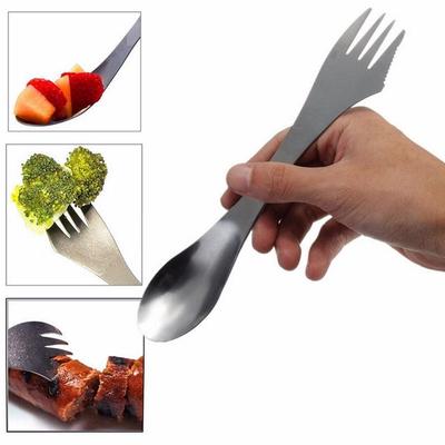 1 Adet 3'ü 1 Arada Titanyum Çatal Kaşık Spork Çatal Bıçak Takımı Mutfak Dış Mekan Piknik CLE