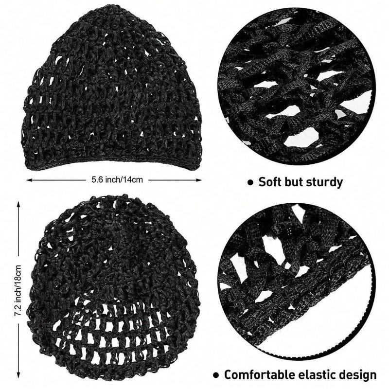 Mesh Crochet Hair Net Knitted Scarf Cap, Thickened Cropped Hair Net For Women, Scarf Cover For Sleeping, Black Hair Net, Protective Cap