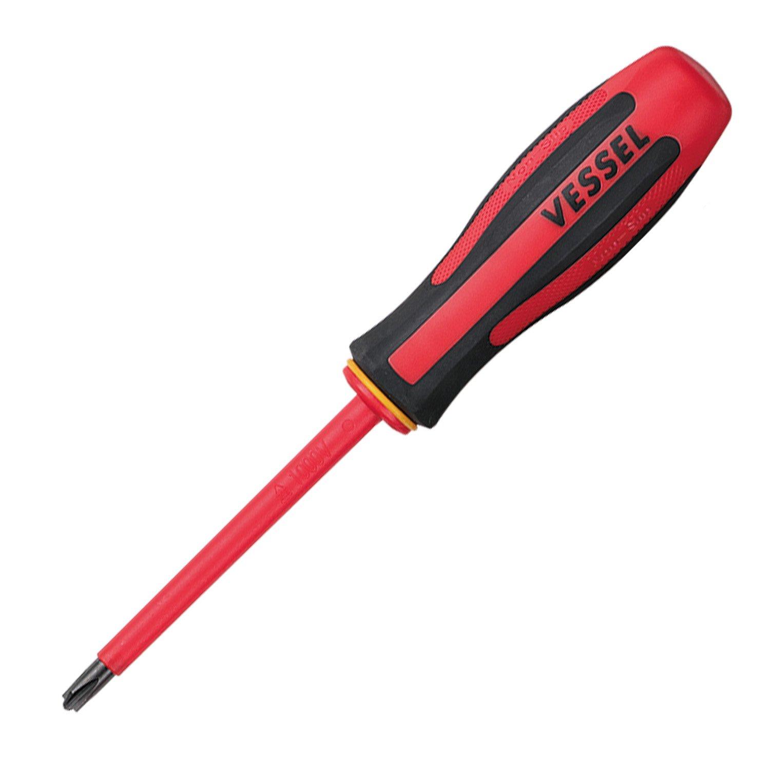 VESSEL Mega Drive Insulated Screwdriver for Phillips and Minus Screws PS2 x Electric Shock VDE Standard 960PS 100, Prevention, Certified,