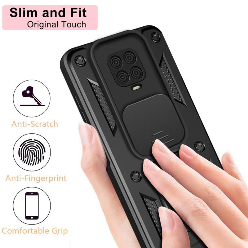 For Xiaomi Redmi Note 9S Case Silde Lens Armor Shockproof Phone Case For Redmi Note 9 Pro Max Magnetic Ring Holder Cover