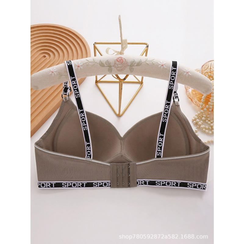 Women Wireless Comfortable Gathering Letter Strap Seamless Side Support Bra