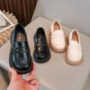 Girls Black PU Leather Princess Flat Shoes School Performance Casual Wear