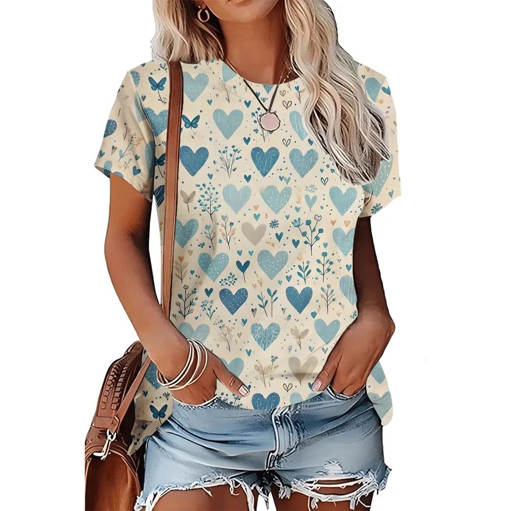 Women's Flower Print Versatile Top Casual Loose Short Sleeve Comfortable T-Shirts Women’s