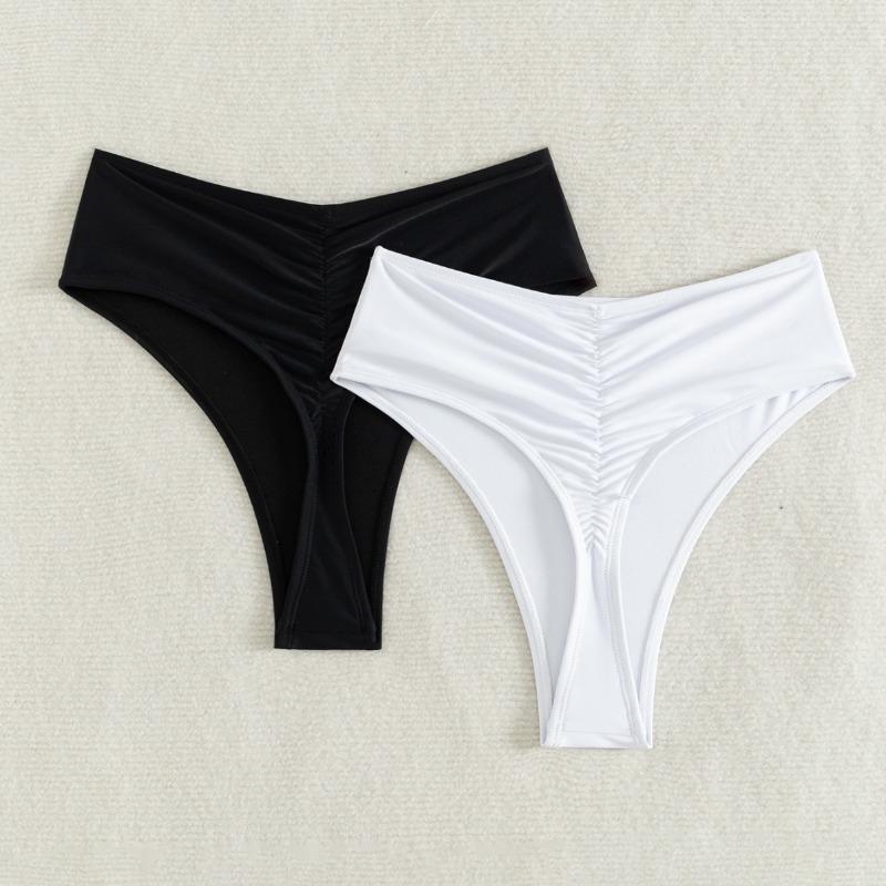 New solid color sexy swimsuit wrinkled swimsuit two-piece set for women