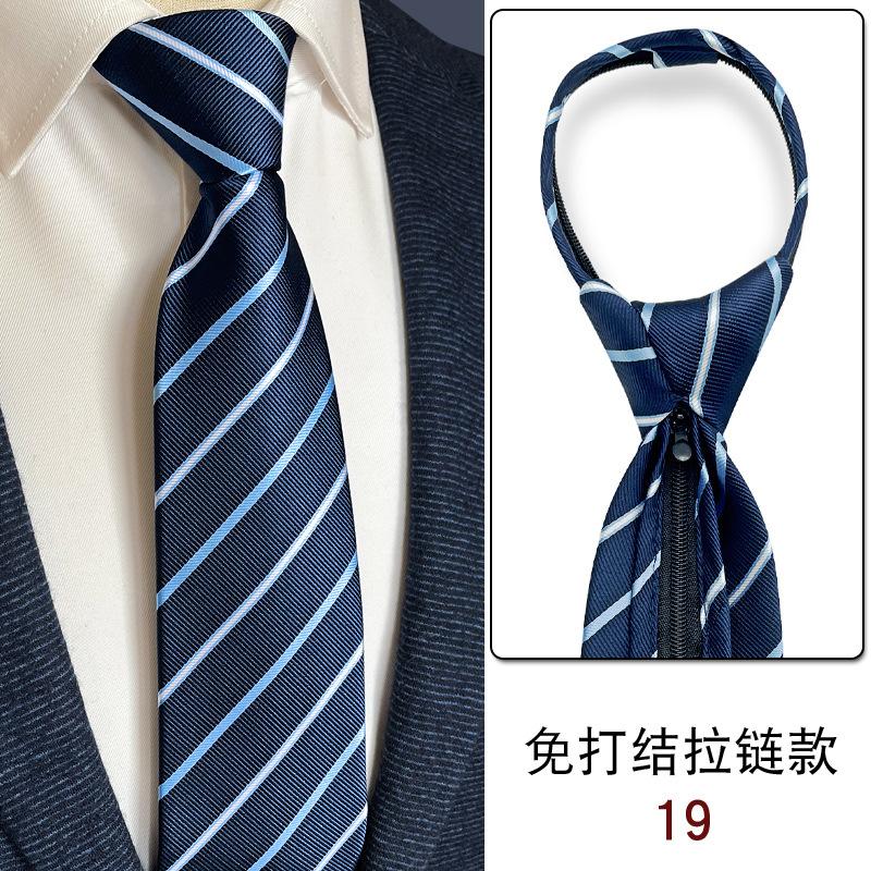 No Knots, Lazy, Simple Zipper, Tie Tie, Formal Wear, Business Work, White-Collar Shirt For Sale, Dark Blue Stripes.