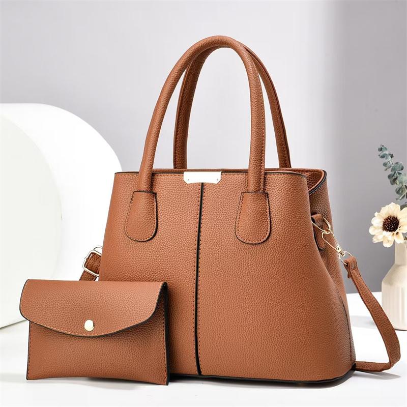 Women's 2-Piece Black Tote Bag Set Stylish Leather Handbag with Matching Wallet & Adjustable Crossbody Strap